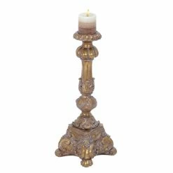 Best reviews of π GRAYSON LANE 22 In. x 8 In. Rustic Candlestick Holders Gold Polystone π―