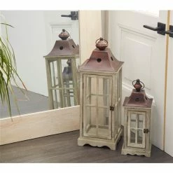Promo 🌟 GRAYSON LANE Set of 2 26 In., 18 In. Coastal Lantern Cream Wood 🥰 -GRAYSON LANE Sales 2022 330858014 AlternateImage2 l
