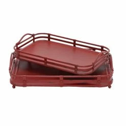 Brand new 🎉 GRAYSON LANE Set of 2 19 In., 17 In. Vintage Tray Red Metal 🔔
