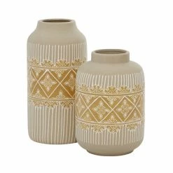 Flash Sale ✔️ Grayson Lane Set of 2 9-in , 11-in Boho Style Vase - Beige Ceramic ✔️