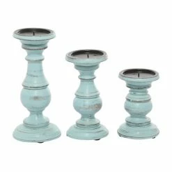 Promo 😍 Grayson Lane 3-Candle Pillar Holder - 6-in, 8-in, 10-in -Light Blue Mango Wood 🌟 -GRAYSON LANE Sales 2022 330858156 AlternateImage5 l
