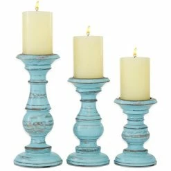 Promo π Grayson Lane 3-Candle Pillar Holder - 6-in, 8-in, 10-in -Light Blue Mango Wood π