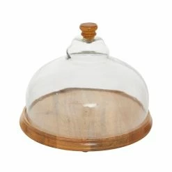 Cheap 💯 Grayson Lane 10-in x 13-in Natural Cake Stand with Cloche - Brown Wood and Glass 🔥 -GRAYSON LANE Sales 2022 330858165 AlternateImage4 l