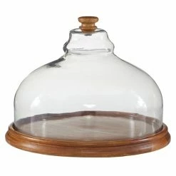 Cheap 💯 Grayson Lane 10-in x 13-in Natural Cake Stand with Cloche - Brown Wood and Glass 🔥