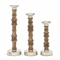 Promo 😀 Grayson Lane 3-Candle Pillar Holder - 12-in, 15-in, 18-in - Brown Mango Wood 😀 -GRAYSON LANE Sales 2022 330858173 AlternateImage5 l