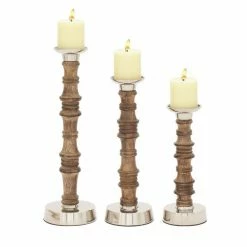 Promo π Grayson Lane 3-Candle Pillar Holder - 12-in, 15-in, 18-in - Brown Mango Wood π