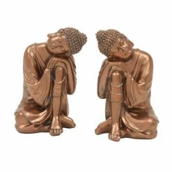Cheap 😀 Grayson Lane Set of 2 5-in x 9-in Bronze Buddha Bohemian Sculpture - Poly Stone 🛒