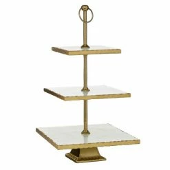 Best reviews of 🌟 Grayson Lane Natural 3 Tier Tray Stand - Gold Marble and Aluminum- 24-in X 12-in 😍