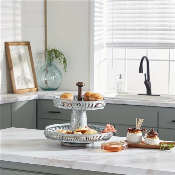 Budget ✔️ Grayson Lane Farmhouse 2 Tier Tray Stand - Silver Iron - 15-in X 16-in ✨ 2 Budget ✔️ Grayson Lane Farmhouse 2 Tier Tray Stand - Silver Iron - 15-in X 16-in ✨ - Image 2