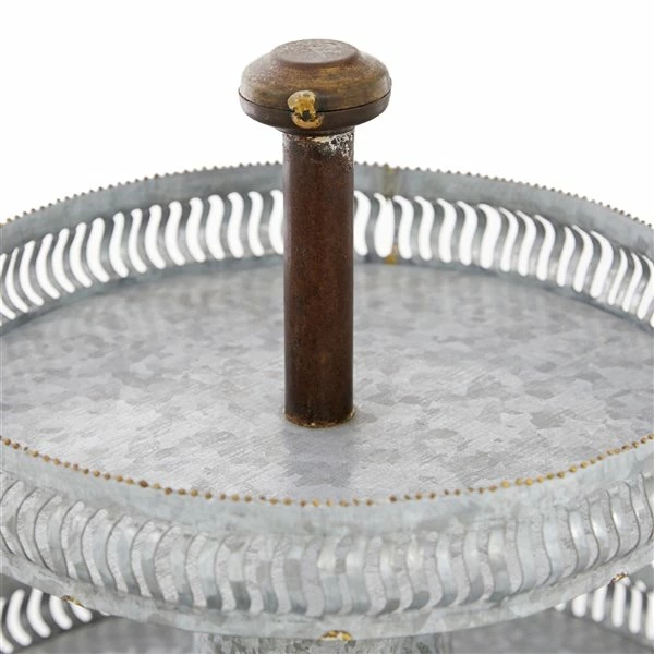 Budget ✔️ Grayson Lane Farmhouse 2 Tier Tray Stand - Silver Iron - 15-in X 16-in ✨ 4 Budget ✔️ Grayson Lane Farmhouse 2 Tier Tray Stand - Silver Iron - 15-in X 16-in ✨ - Image 4