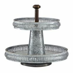 Budget ✔️ Grayson Lane Farmhouse 2 Tier Tray Stand - Silver Iron - 15-in X 16-in ✨