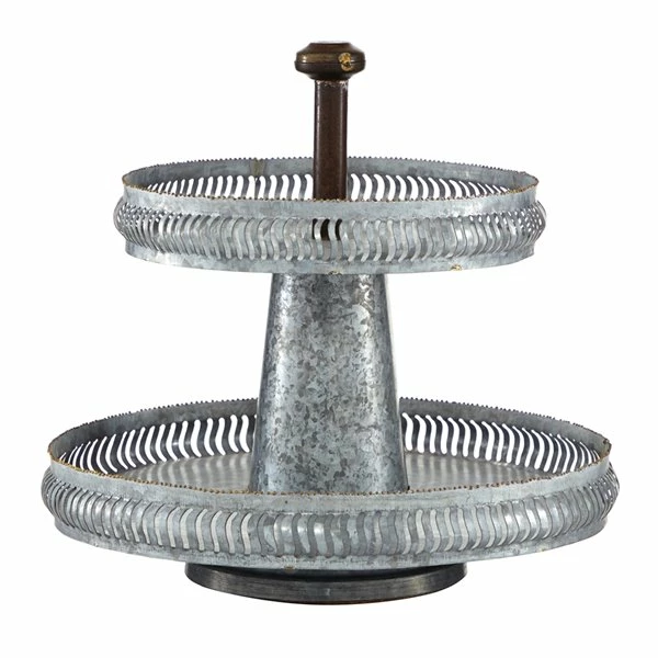 Budget ✔️ Grayson Lane Farmhouse 2 Tier Tray Stand - Silver Iron - 15-in X 16-in ✨ 1 Budget ✔️ Grayson Lane Farmhouse 2 Tier Tray Stand - Silver Iron - 15-in X 16-in ✨