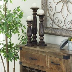 Outlet 😉 Grayson Lane 3-Candle Pillar Holder - 18-in, 15-in, 12-in -Brown Mango Wood 😀 -GRAYSON LANE Sales 2022 330858201 AlternateImage2 l