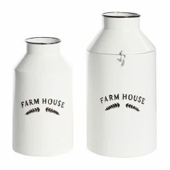 Promo ❤️ Grayson Lane Set of 2 14-in , 11-in Farmhouse Decorative Jar - White - Metal 👍
