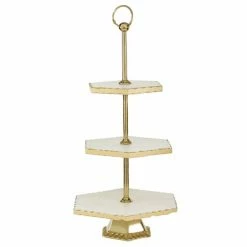 Cheap 🤩 Grayson Lane Natural 3 Tier Tray Stand - Gold Stoneware and Aluminum - 22-in X 12-in ⌛ -GRAYSON LANE Sales 2022 330858278 AlternateImage4 l