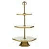 Cheap 🤩 Grayson Lane Natural 3 Tier Tray Stand - Gold Stoneware and Aluminum - 22-in X 12-in ⌛