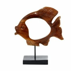 Buy 👍 Grayson Lane Coastal Fish Sculpture - Brown Teak Wood - 17-in X 15-in 🛒 -GRAYSON LANE Sales 2022 330858280 AlternateImage3 l