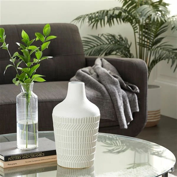 Promo 👍 Grayson Lane Contemporary Style Vase - White Metal - 13-in X 8-in 🎉 2 Promo 👍 Grayson Lane Contemporary Style Vase - White Metal - 13-in X 8-in 🎉 - Image 2