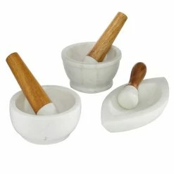 Hot Sale ✨ Grayson Lane Set of 3 5-in , 7-in , 9-in - White Natural Mortar and Pestel - Marble 😀