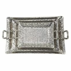 Promo ❤️ Grayson Lane Set of 3 23-in , 18-in , 15-in Traditional Tray - Silver - Aluminum 😍 -GRAYSON LANE Sales 2022 330858352 AlternateImage4 l