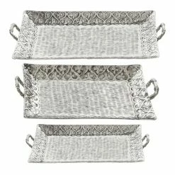 Promo ❤️ Grayson Lane Set of 3 23-in , 18-in , 15-in Traditional Tray - Silver - Aluminum 😍
