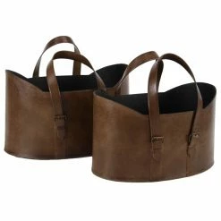 Discount 👏 Grayson Lane Set of 2 20-in , 21-in Vintage Magazine Rack Holder - Brown Leather 👍