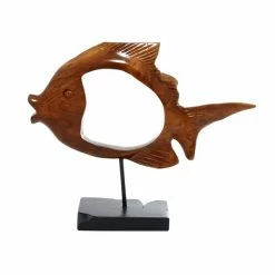 Best Pirce 🛒 Grayson Lane Coastal Fish Sculpture - Brown Teak Wood - 16-in X 19-in 🌟 -GRAYSON LANE Sales 2022 330858366 AlternateImage3 l
