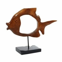 Best Pirce 🛒 Grayson Lane Coastal Fish Sculpture - Brown Teak Wood - 16-in X 19-in 🌟