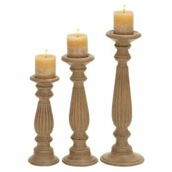 Cheap 💯 Grayson Lane 3-Candle Pillar Holder - 18-in, 15-in, 12-in - Brown Mango Wood 🧨