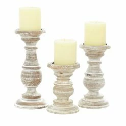 Wholesale ⌛ Grayson Lane 3-Candle Wood Pillar Holder (6-in, 8-in, 10-in) 🎁
