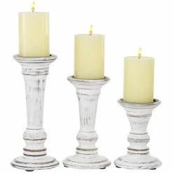 Best Sale π₯ Grayson Lane 3-Candle Pillar Holder - 6-in, 8-in, 10-in - White Mango Wood π