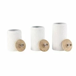 Hot Sale ⭐ Grayson Lane Set of 3 12-in , 10-in , 9-in Farmhouse Decorative Jar- White - Metal 🛒 -GRAYSON LANE Sales 2022 330858418 AlternateImage4 l