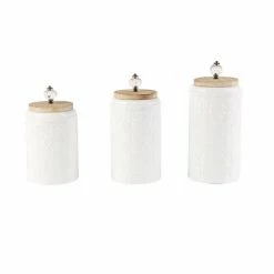 Hot Sale ⭐ Grayson Lane Set of 3 12-in , 10-in , 9-in Farmhouse Decorative Jar- White - Metal 🛒
