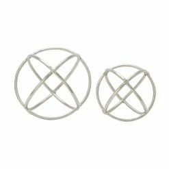 Best Sale ❤️ Grayson Lane Set of 2 10-in , 8-in Silver Modern Geometric Sculpture - Aluminum 😉