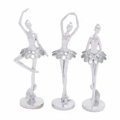 Deals 🤩 Grayson Lane Set of 3 14-in , 14-in , 12-in Silver Modern Dancer Sculpture - Poly Stone 🎁