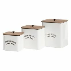 Hot Sale 😍 Grayson Lane Set of 3 11-in , 10-in , 8-in Farmhouse Canisters - White - Metal 😉 -GRAYSON LANE Sales 2022 330858452 AlternateImage4 l