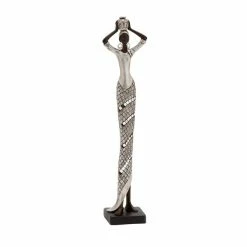 Discount 🔔 Grayson Lane African Lady Eclectic Sculpture - Silver Poly Stone - 19-in X 4-in 🔔