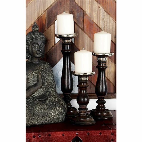 Outlet β Grayson Lane 3-Candle Pillar Holder - 9-in, 12-in, 15-in - Dark Brown Mango Wood 𧨠2 Outlet β Grayson Lane 3-Candle Pillar Holder - 9-in, 12-in, 15-in - Dark Brown Mango Wood 𧨠- Image 2