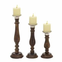 Outlet ⭐ Grayson Lane 3-Candle Pillar Holder - 9-in, 12-in, 15-in - Dark Brown Mango Wood 🧨