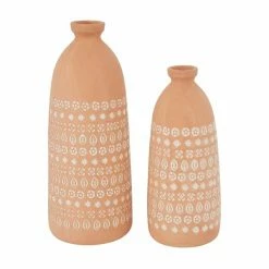 Promo 🛒 Grayson Lane Set of 2 15-in x 5-in Rustic Vases - Pink Stoneware 🤩