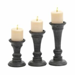 Deals 🎉 Grayson Lane 3-Candle Wood Pillar Holder - 10-in, 8-in, 6-in 🛒