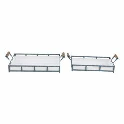 Cheap 😉 Grayson Lane Set of 2 22-in , 19-in Farmhouse Tray- Blue - Metal ⭐