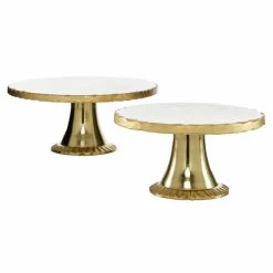 Budget 😀 Grayson Lane Set of 2 12-in, 10-in Gold Natural Cake Stand - Stoneware ❤️