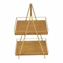 Brand new 😀 Grayson Lane Natural 2 Tier Tray Stand - Brown Wood and Iron- 22-in X 14-in 💯 -GRAYSON LANE Sales 2022 330858590 AlternateImage4 l