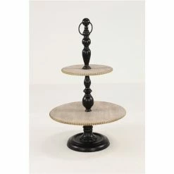 New 🧨 Grayson Lane Rustic 2 Tier Tray Stand - Black Wood and Iron- 26-in X 16-in 🎉