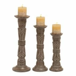 Promo π₯° Grayson Lane 3-Candle Pillar Holder - 18-in, 15-in, 12-in - Light Brown Mango Wood π§¨