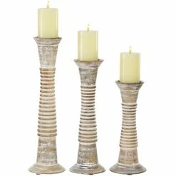 Budget 😍 Grayson Lane 3-Candle Wood Pillar Holder - 12-in 15-in, 18-in 😍