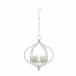 Coupon 😀 Grayson Lane Metal Candlestick - 19-in x 17-in - White Iron - 6-Candle 🔔