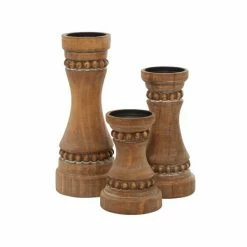 New 💯 Grayson Lane 1 Candle Brown Wood Pillar Candle Holder - Set of 3 🔔 -GRAYSON LANE Sales 2022 330858639 AlternateImage5 l