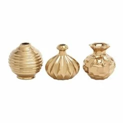 Top 10 🌟 Grayson Lane 6-in x 6-in Glam Vase Gold Stoneware - Set of 3 🔔